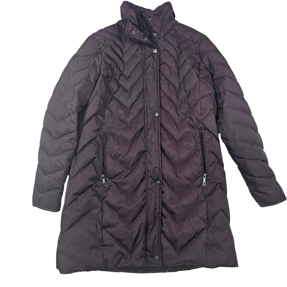 Kenneth Cole Reaction Womens Large Purple Chevron Quilted Puffer Coat Jacket L